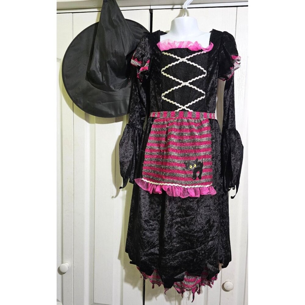 Fairytale Witch Costume Girls 4-6x Pretty Pink Dress Hat Halloween Disguise
